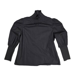 F Studio Ruffle Mock Neck Puff Long Sleeve Blouse Womens S Black NEW Gothic Chic